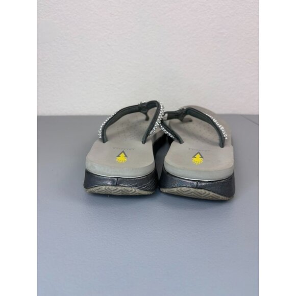 Volatile women's 9 grey silver rhinestone thong flip flop wedge platform sandals - Picture 7 of 8